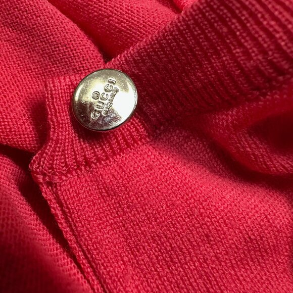 Vintage Gucci Wool Cardigan Pink Sweater with Gucci Silver color metallic Size L - Picture 15 of 16